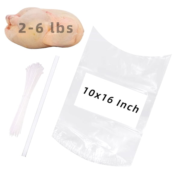 Sacs Rétractables pour Volaille, Lot de 50 Sacs Rétractables Transparents 10x16 Pouces pour Congélateur avec 50 Attaches à Glissière, une Paille en Silicone pour Poules, Lapins