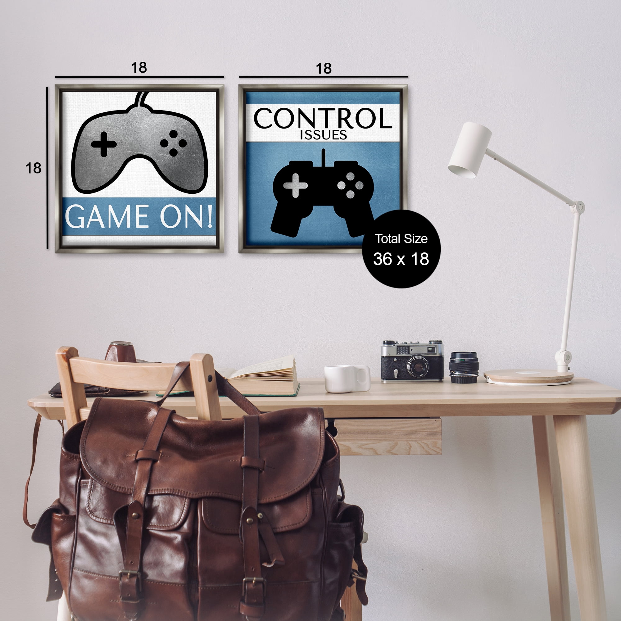 Stupell Industries Control Issues Gamer Entertainment Painting Gray Floater Framed Canvas Art Print Wall Art, 18 x 18, Set of 2