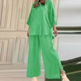 thumbnail image 2 of Timegard Lounge Sets for Women 2 Piece Plus Size Button up Shirts Side Split Wide Leg Pants Fall Loose Outfits, 2 of 6