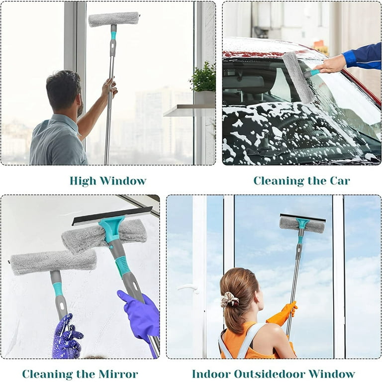 Window Cleaner 2 in 1 Window Cleaning Tool Kit with with Bendable Head,  64'' Telescopic Window Washing Equipment for Indoor/Outdoor Car Glass - 3  Pads 