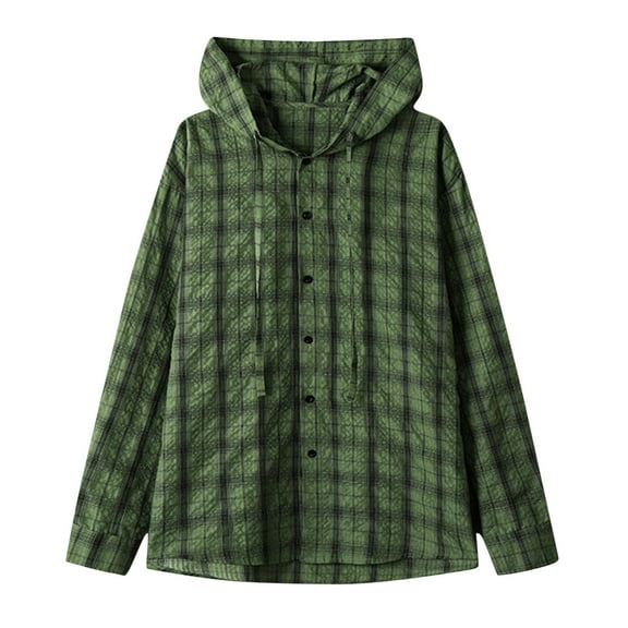 LNWUY (M-5XL) Big and Tall Men's Plaid Long Sleeve Shirt Button Down Thin Jacket Casual Flannel Plaid Jacket with Pocket Green XXL