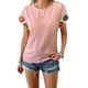 thumbnail image 1 of Blusas de Verano para Mujer, Camisetas Casuales de Corta, Cuello Redondo, Blusas Bohemias con Estampado Floral de Crochet. Rosa L, 1 of 10