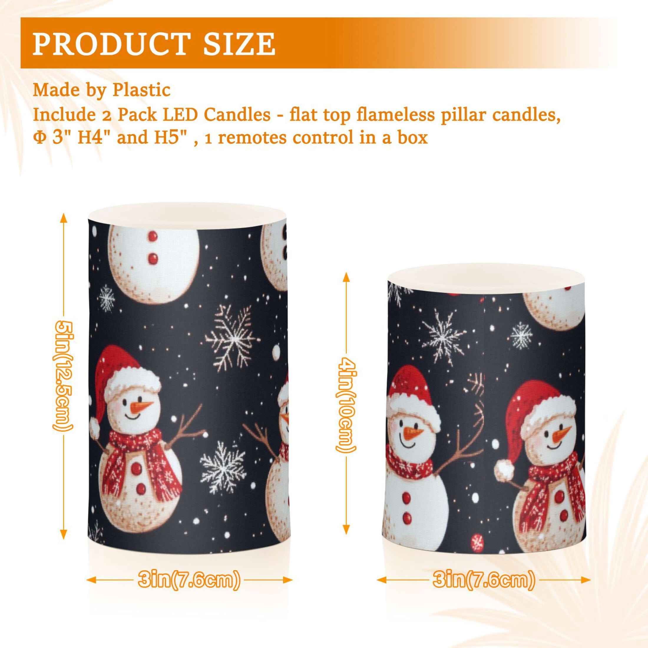 Cute Snowman Black Background Flickering Flameless Candles Battery Operated with Remote Timer LED Pillar Candles Set of 2