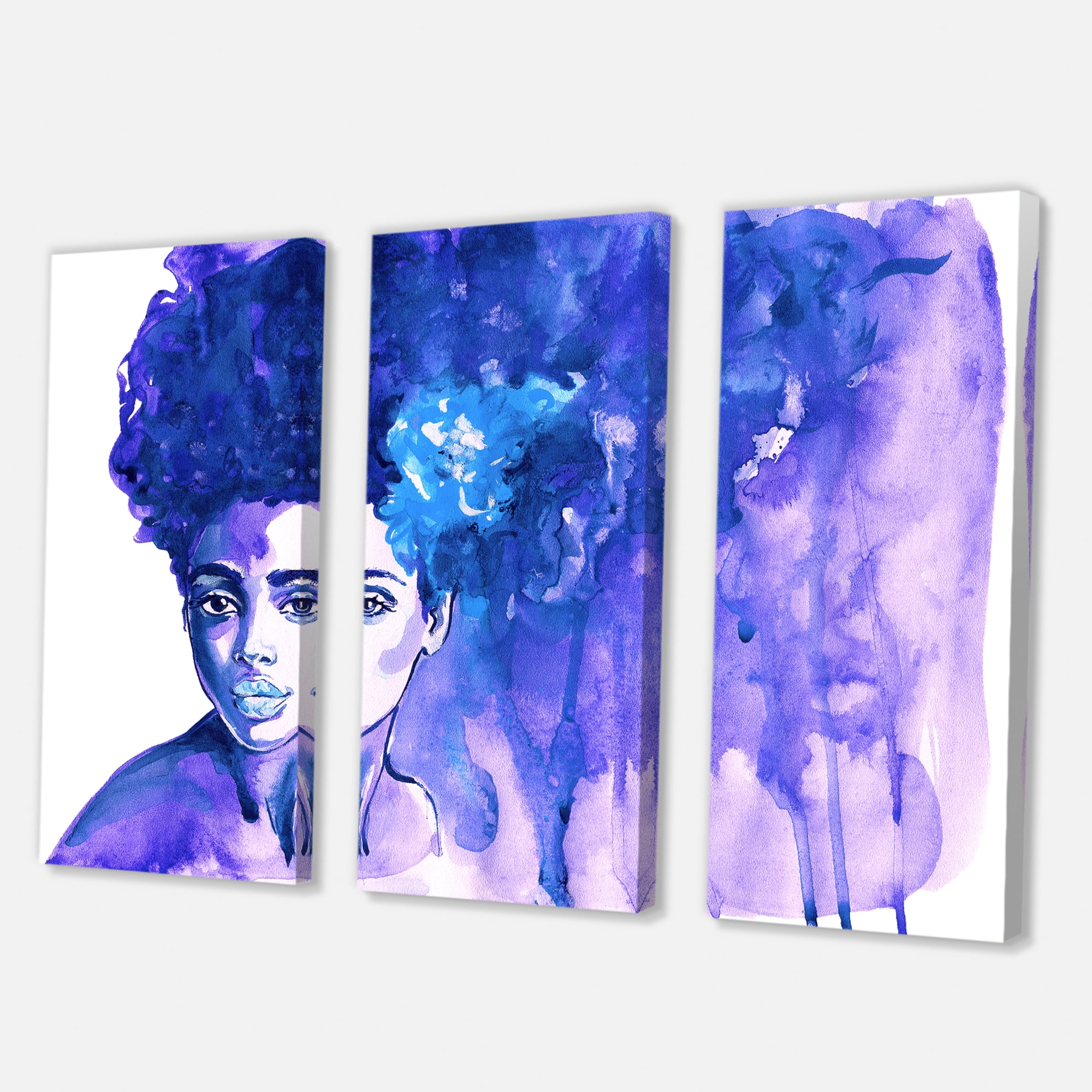 Designart ' Glorious Blue Portrait of Afro American Woman ' Modern Canvas Wall Art Print