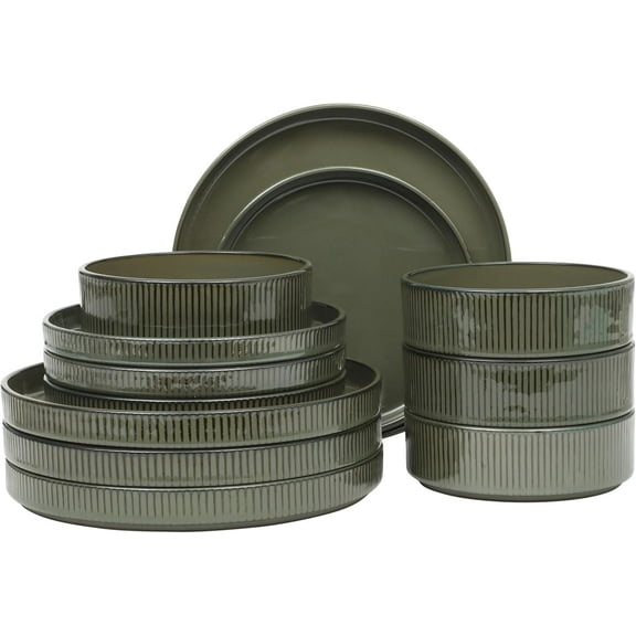 Embossed Double Bowl Dinnerware Set, Service for 4 (16pcs),