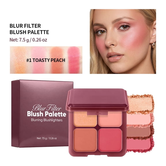 4 Colors Face Blushes,Powder Blush Palette, High Pigment Buildable Cheek Blush, Soft Matte Long Lasting Blush, Portable Travel Blush Set with Built-in Mirror for Daily Face Makeup