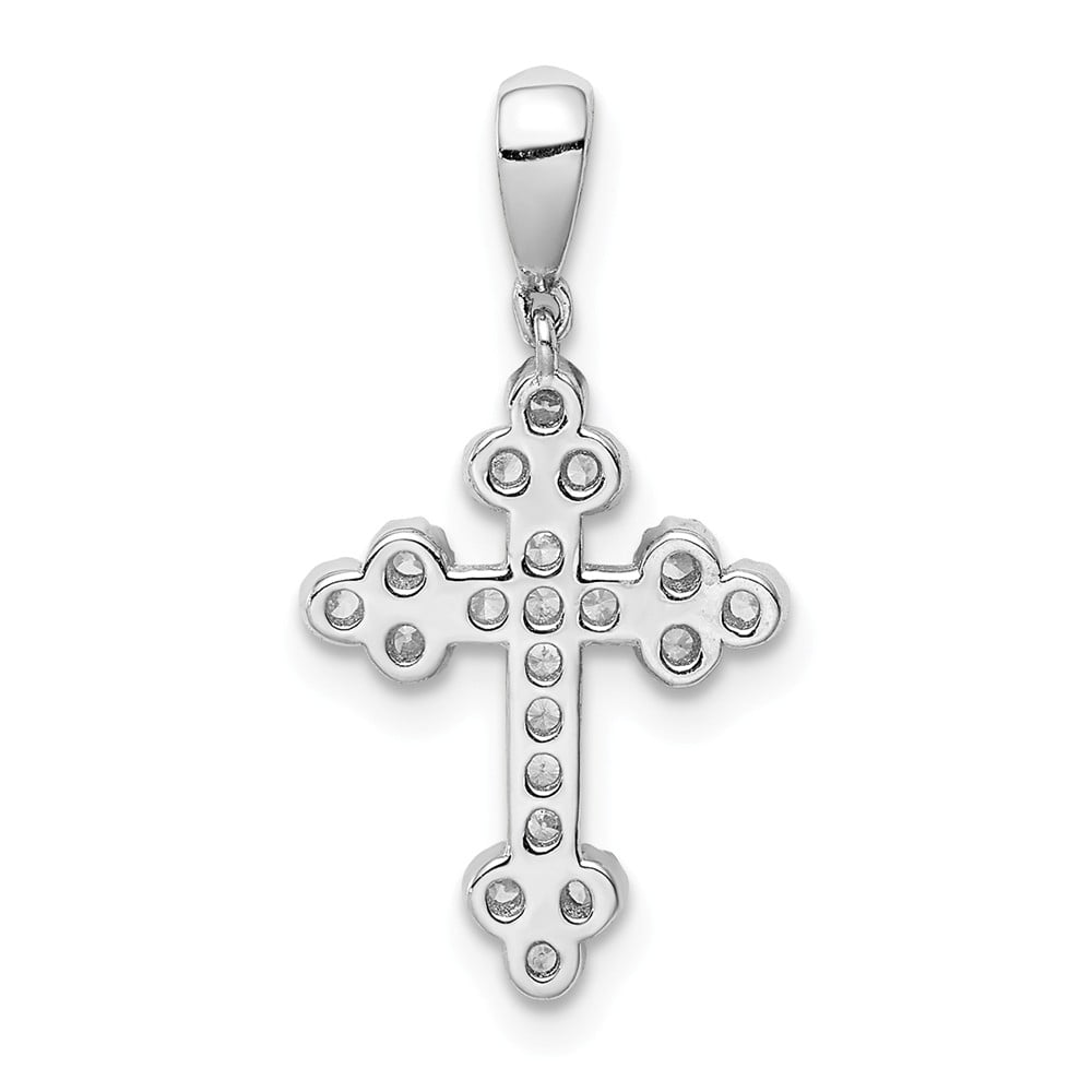Solid 925 Sterling Silver CZ Cubic Zirconia Budded Cross Pendant Charm