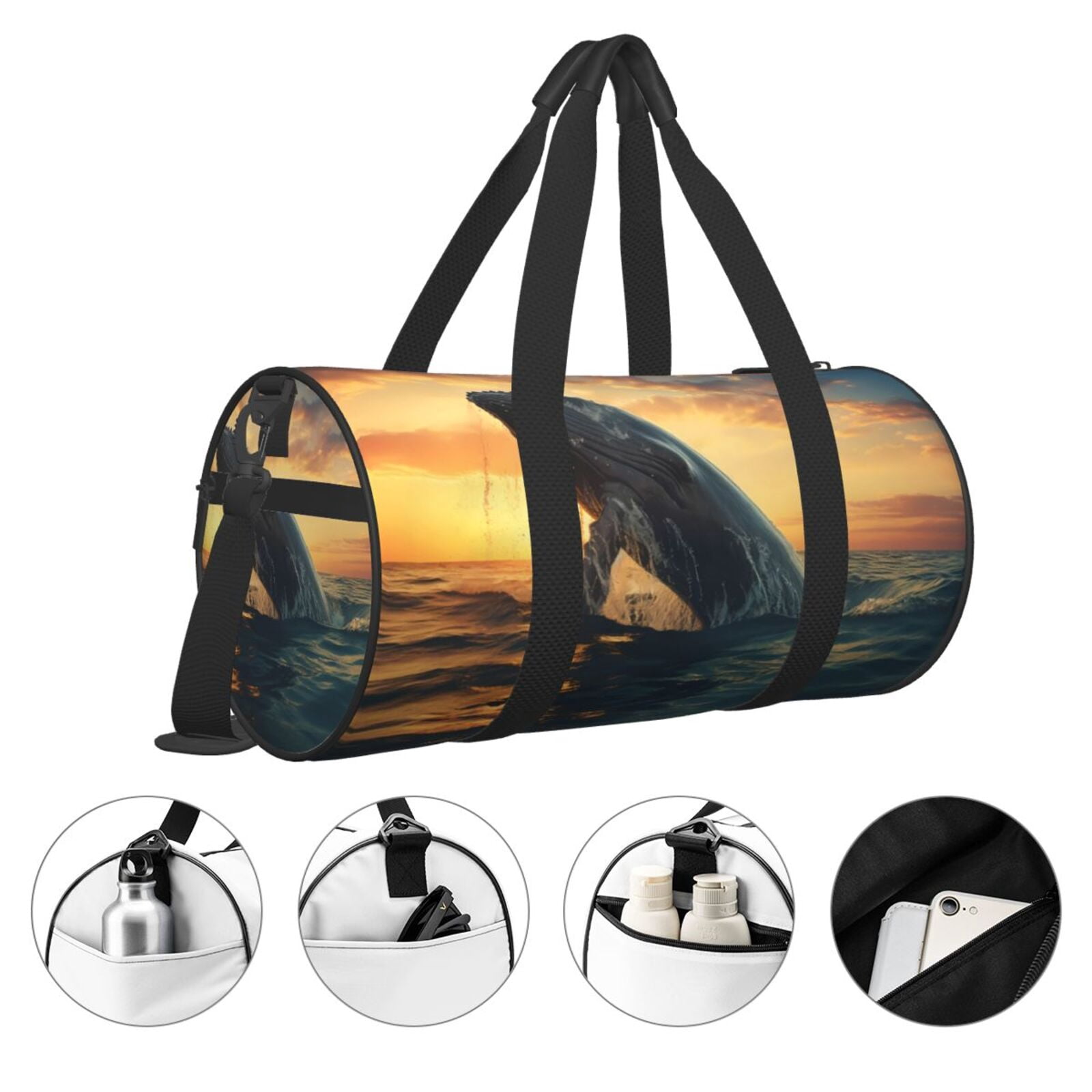 Vsdgher Sunset Ocean Whale 45L Foldable Duffel Bag, Sports Gym Bag,Overnight Bag, Portable Weekender Bag for Airplanes