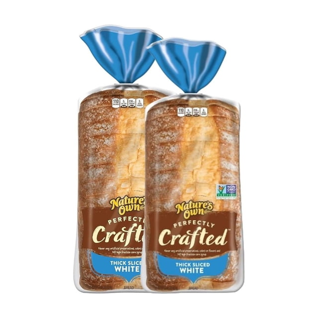Nature's Own Perfectly Crafted Sliced White Bread - Soft & Delicious, 2 Loaves Non-GMO -No Artificial Preservatives Colors Flavors - No High Fructose Corn Syrup (Total 44 oz)
