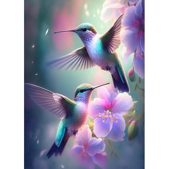 Two Hummingbirds & Floral 5D Diamond Painting - Full Drill, Easy DIY Wall Art for Bedroom Decor