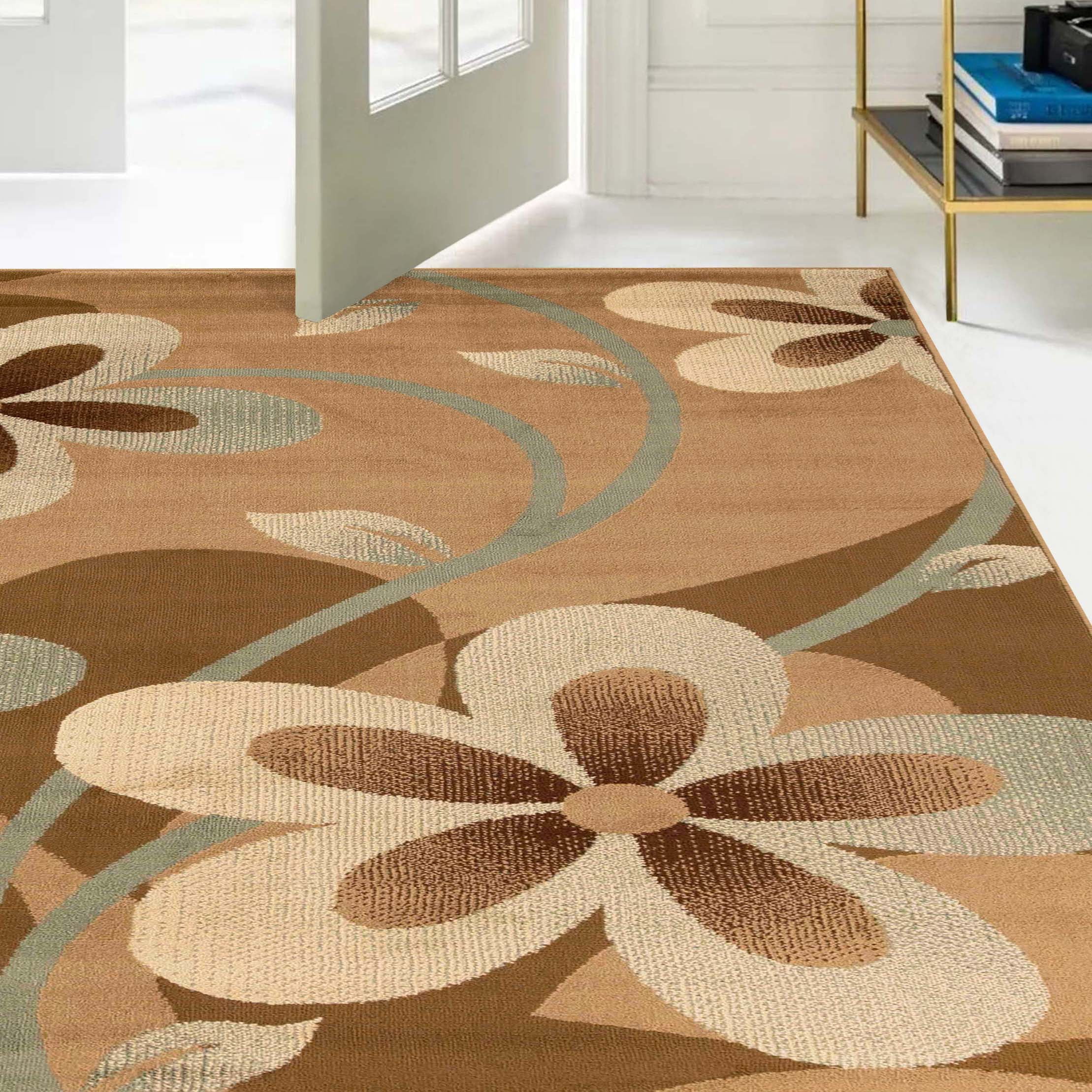 Superior Bohemian Oversized Flower with Vines Power-Loomed Indoor Area Rug, Taupe, 7' x 9'