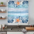 thumbnail image 5 of Summer Ocean Sheer Curtains 54" Long, Coastal Shells Starfish Coral Conch Wooden Blue Light Filering Curtains, Breathable Simi Curtain Privacy Drapes for Kitchen Bathroom Small Window Treatment, 5 of 9