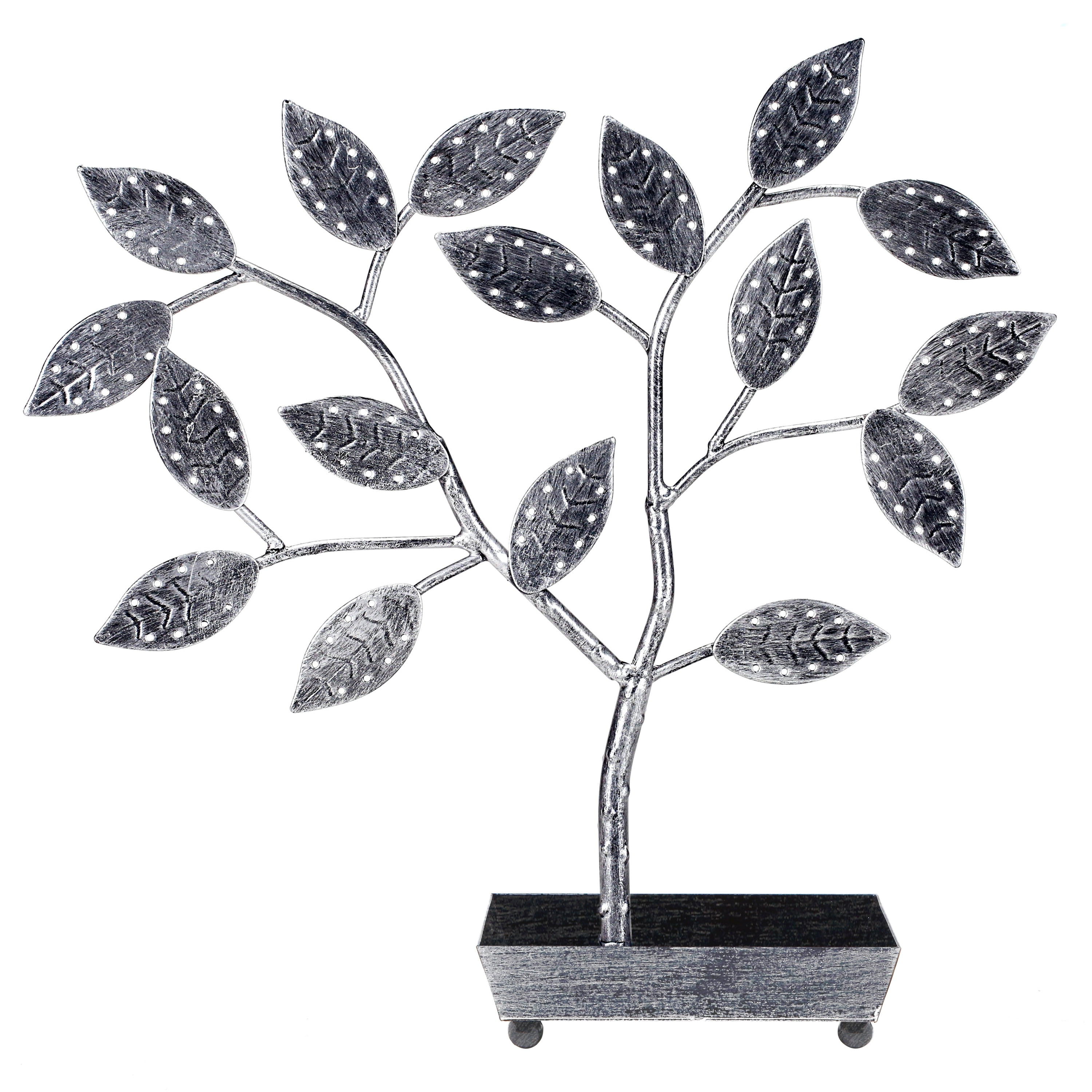 MyGift Tree Design Jewelry Hanger, Earring Necklace Holder with Ring Dish Tray, Silver