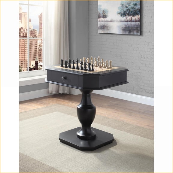 Game Table with Reversible Chess/Checker/Backgammon Tray | 2 Drawers | Black | Wood & MDF