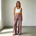 thumbnail image 4 of Fashion Striped Linen Pants for Women High Waisted Straight Leg Palazzo Trousers Casual Wide Leg Pant with Pockets, 4 of 7