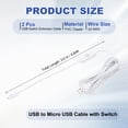 thumbnail image 2 of Câble d'Alimentation USB Mâle vers Micro USB Mâle avec Interrupteur Blanc 2, 2 of 6