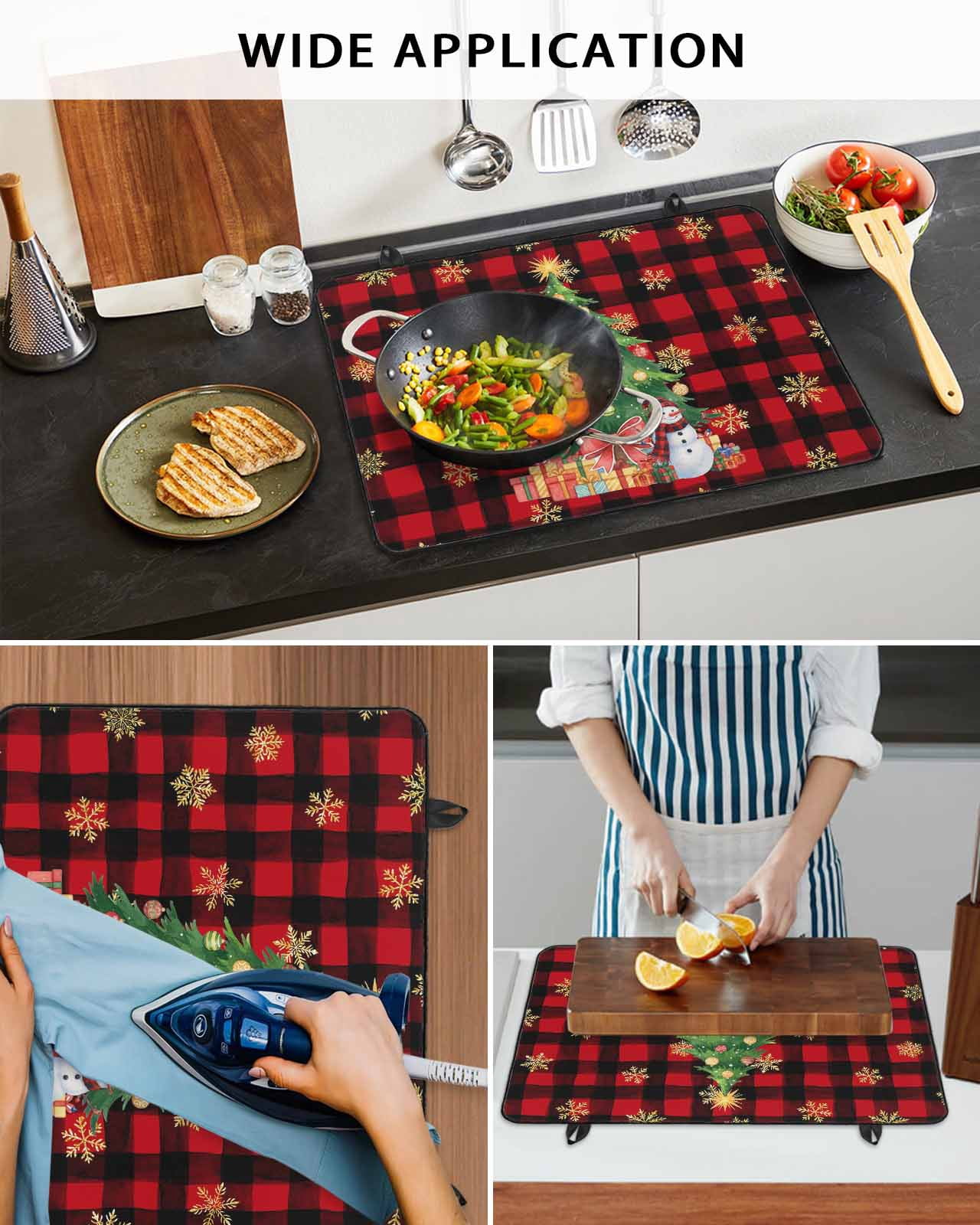Large Induction Cooktop Protector Mat Christmas Stove Top Covers for Electric Stove, Snowman Gold Snowflakes Pine Tree Plaid Decorative Stove Burner Cover Mats, Glass Top Stove Cover