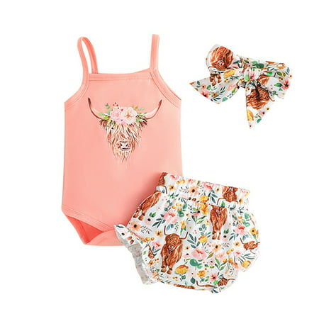 

Baby Girls Bodysuit Infant Girl Crop Top Romper+Floral Shorts+Headband Clothes Set Outfits Summer Clothes