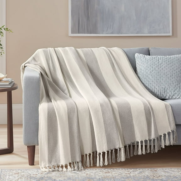 Member's Mark Cotton Stripe Throw with Tassels, 60" x 70"
