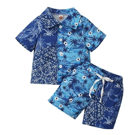 

TAIAOJING Toddler Boys Summer 2PCS Outfit Sets Boys Short Sleeve Cartoon Leaves Prints T Shirt Tops Shorts Beach Child Kids Gentleman Outfits 3-4 Years