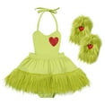 thumbnail image 3 of IBTOM CASTLE Newborn Infant Baby Girls Elk Christmas Costume Heart Faux Fur Tulle Tutu Romper Dress with Socks Fancy Dress up Carnival Party Outfit 12-18 Months Green - Halter & Hat, 3 of 8
