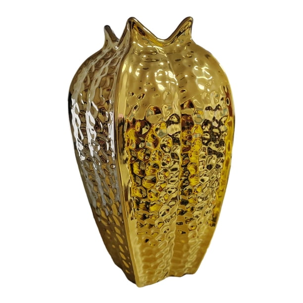 Jarrón de cerámica con flores, centro de mesa, jarrón decorativo floral para comedor Oro Talla L
