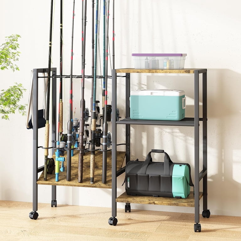 peg board fishing rod holder POKIPO Holders for Garage,Fishing Rod Rack Storage up to 18 Rods,3 Tier Adjust Heavy Duty Metal Fish Pole Stand Organizer with Pegboard for Fishing Gear and Equipment Accessories Wall Control Slotted Tool board accessories offer a patented engagement that requires two deliberate motions up Fishing Rod Holder Wall Mount