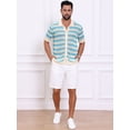 thumbnail image 5 of DARING DIVA Men's Wave Crochet Hollow Out Button Down Striped Shirts 2XL Blue, 5 of 7