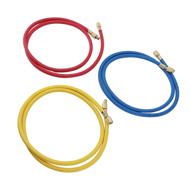 Air Conditioner Charging Hoses Tube, 1/4in Blue Red Yellow 90cm Long Refrigerant Charging Hose for R22 R134 R410a