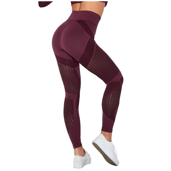 LMOIPLI Women's Fashion Summer Clothes Elastic High Waist Vintage Yoga Leggings Gym Workout Trousers for Running Skinny Slim Fitted Lightweight Long Pants Yoga Leggings Plain Color Wine M