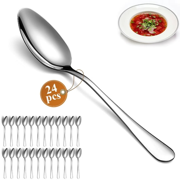 ReaNea Dinner Spoons 24 Pieces Stainless Steel Soup Spoons，Table Spoon for Home, Kitchen or Restaurant Dishwasher Safe