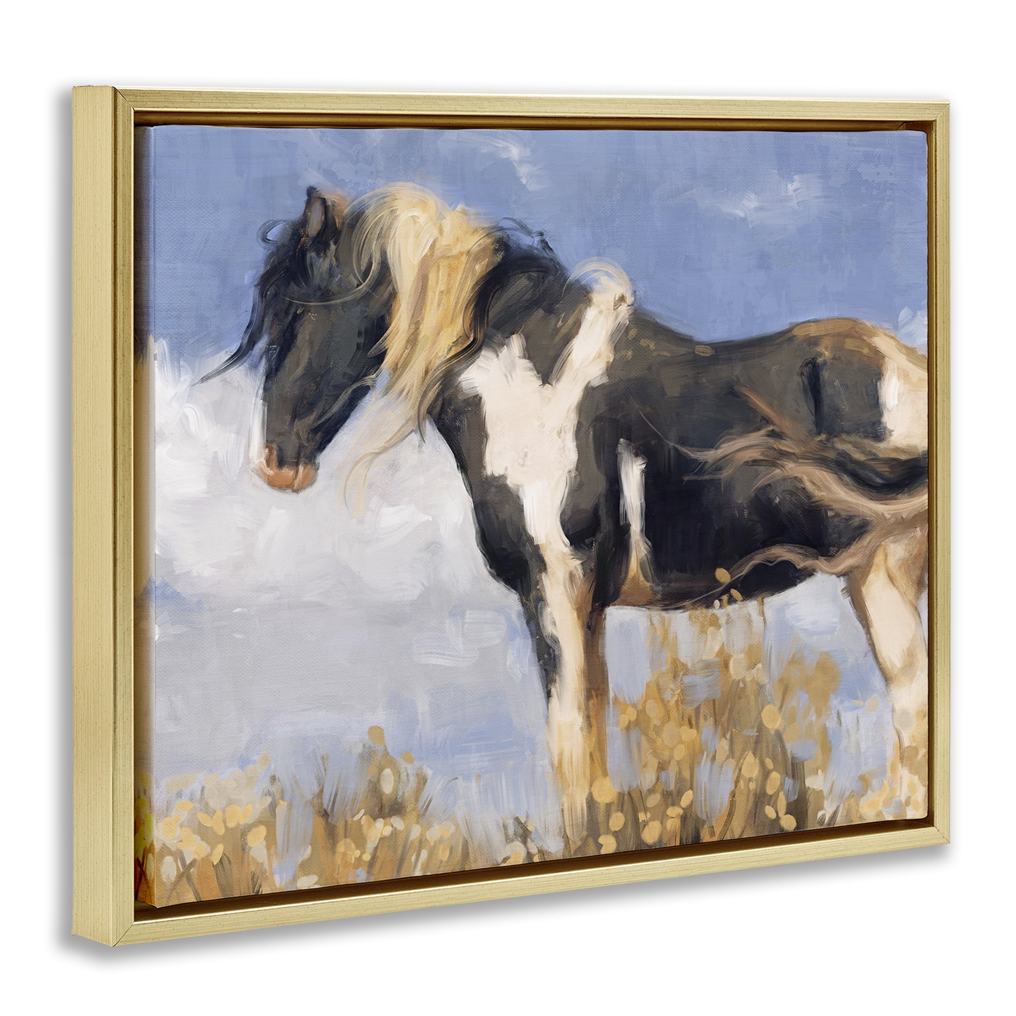 Stupell Industries Traditional Windswept Stallion Animals & Insects Painting Gold Floater Framed Canvas Art Print Wall Art, 31 x 25