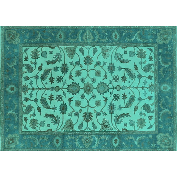 Ahgly Company Indoor Rectangle Oriental Turquoise Blue Traditional Area Rugs, 2' x 3'
