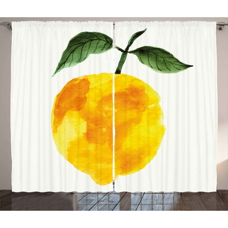 Yellow And Orange Curtains 2 Panels Set Hand Drawn Lemon