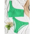 thumbnail image 3 of SEARIPE Women Textured One Shoulder High Waisted Bikini Swimsuit Green S, 3 of 6