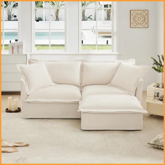 Modern Chenille 2-Seat L-Shaped Sectional Sofa with Convertible Ottoman – Detachable Cover for Living Room