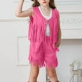thumbnail image 4 of ZACPNCV Girls 2 Piece Outfits Fall Fringe Suede Vest and Shorts Set Tassel Sleeveless Jackets with High Waist Shorts Hot Pink 7-8 Years, 4 of 9