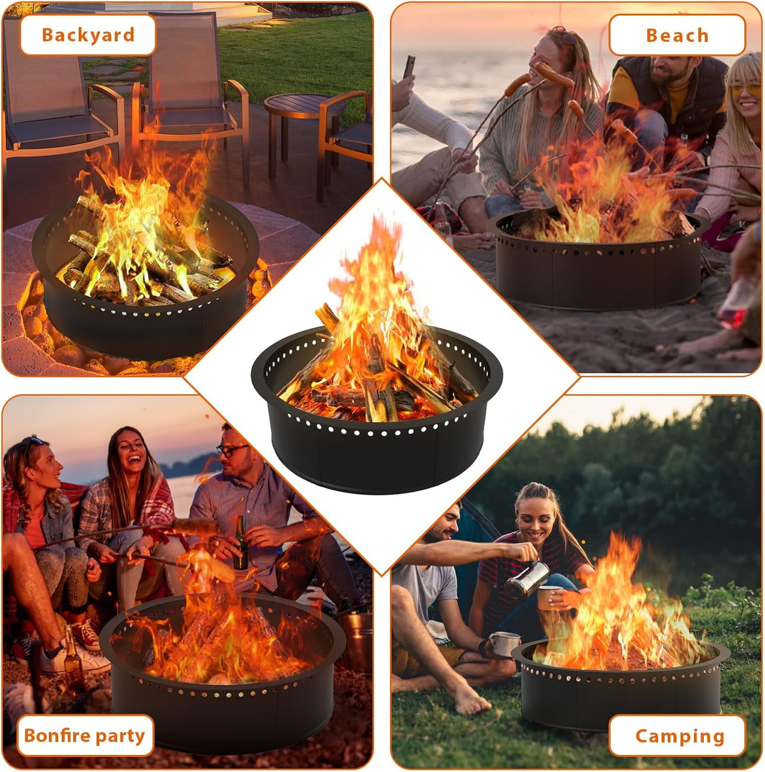 33-Inch Outer Diameter Smokeless Fire Pit Ring, Round Metal Steel Liner Insert for Outdoor DIY