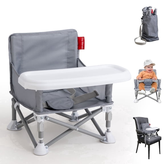 Tiny Marvels Portable Foldable Baby Chair with Removable Tray and Carry Bag, 3-in-1 Baby Seat for Travel, Beach and Home, BPA-Free Material, 3-Point Harness, Non-Slip Feet, Ages 6-36 Months