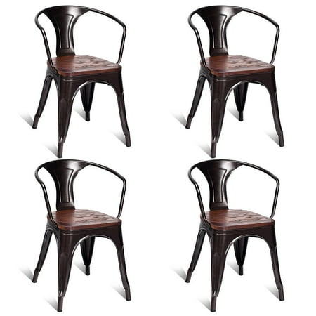 Bistro Stackable - Costway Set of 4 Style Armchair Stackable Bistro Metal Wood Stool Furniture Copper