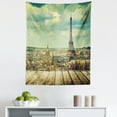 thumbnail image 1 of Eiffel Tower Tapestry, Paris Cityscape France Scene View from a Wooden Deck Table Urban Life Classic, Fabric Wall Hanging Decor for Bedroom Living Room Dorm, 5 Sizes, Teal, by Ambesonne, 1 of 1