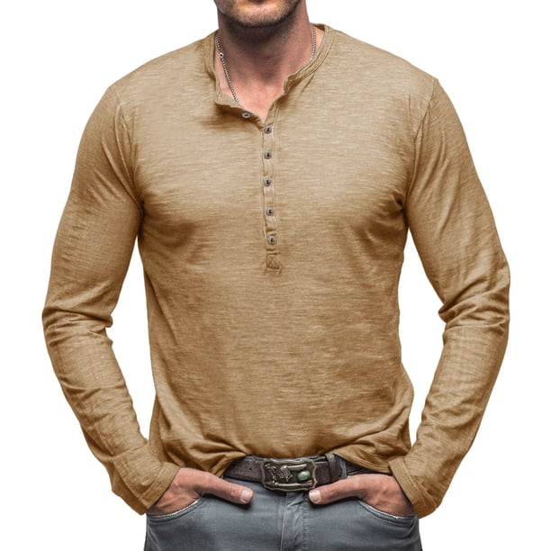 Blusas y camisas de manga larga con cuello redondo para hombre, blusas casuales de moda de color liso de manga larga, blusas transpirables para hombre
