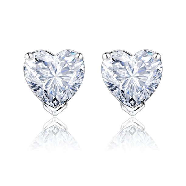 JeenMata Hermosos Aretes Tipo Botón con Corte de Corazón de 1 Quilate, Circonita Cúbica y Piedra Natal de Abril, Chapados en Oro Blanco de 18 K sobre Plata