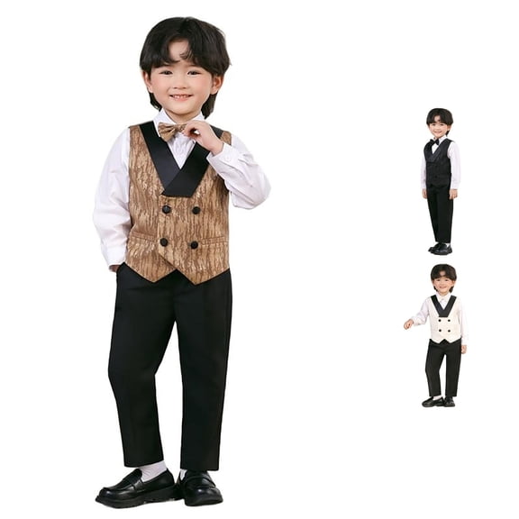 WhouRiu Boys Formal Outfits Kids Vest Pants Bowtie Suspenders Sets 4 Piece Party Performance Clothes