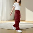 thumbnail image 2 of IVEYRTF Boys Solid Color Cargo Pants Elastic Waist Multiple Pockets Kids Straight Leg Fall Winter Casual Trousers for Everyday Wear(Wine,11-12 Years), 2 of 7