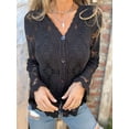 thumbnail image 6 of Cutout Embroidered V-Neck Button Long Sleeve Top, Hollow Half Sleeve Cardigan Black L, 6 of 7