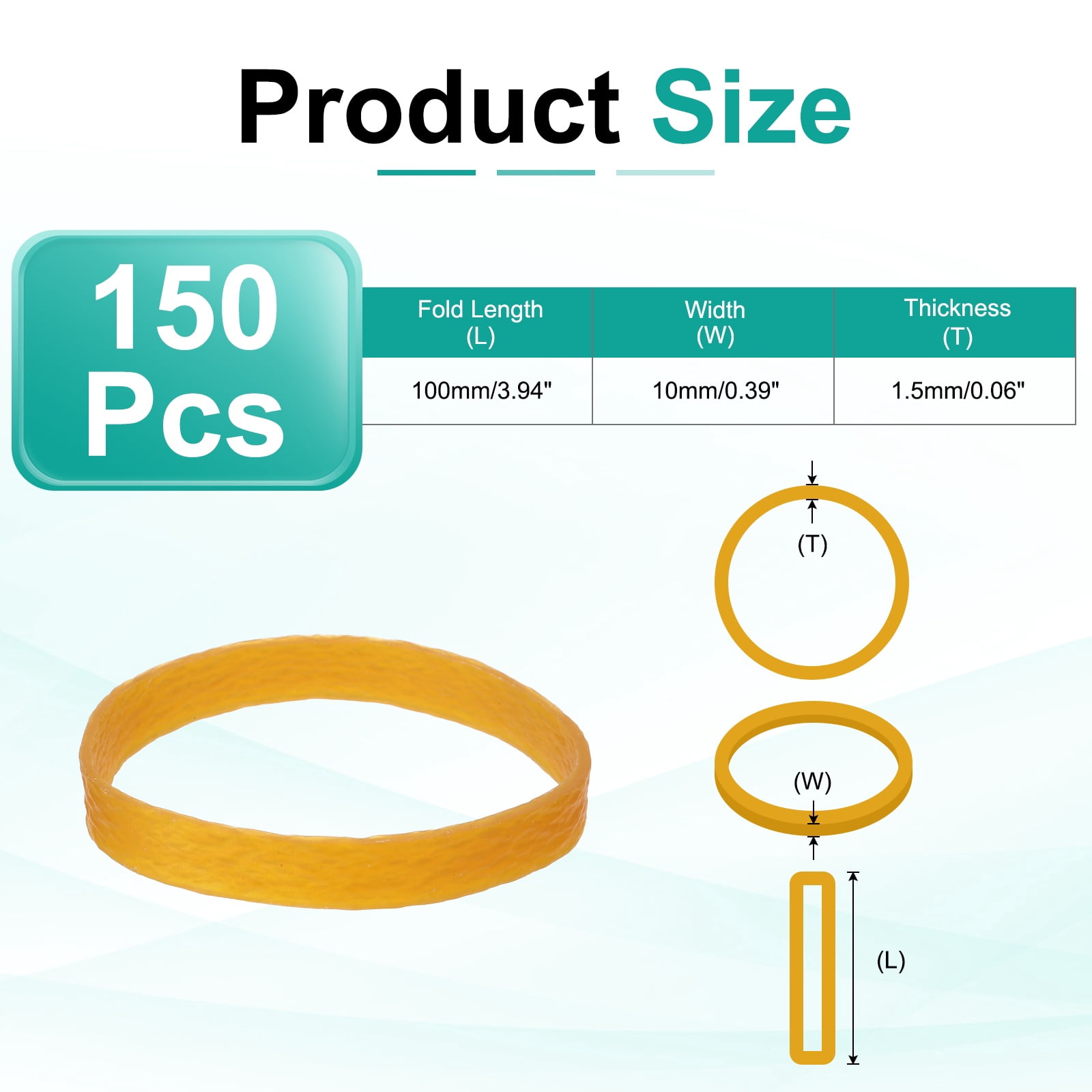 150Pack Rubber Bands, 3.94x0.39 Inch Elastic Bands for Office Supplies, Yellow