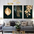 thumbnail image 1 of Juego de 3 pósteres de pared de diseño bosque hoja dorada palmera decoración de pared de salón sin marco (núcleo de pintura) LingWen 9024715613622, 1 of 1