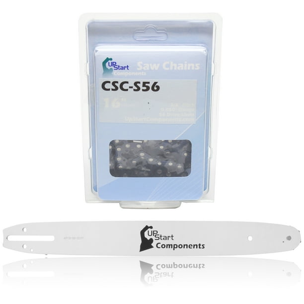 Barre de Rivet Simple de 16 Po et Combinaison de Chaînes Semi-Ciseau de 16 Po pour Scie à Chaîne Echo CS-345 (Longueur de 16 Po, Pas de 3/8 Po, Calibre de 0,050 Po, 56 Maillons d'Entraînement, 7 Dents de Nez de Pignon)