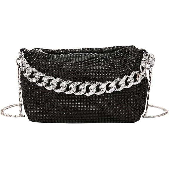 Kukuzhu Rhinestone Clutch for Women Sparkling Chain Evening Handbags Silver Purse Bling Hobo Handbag for Wedding Cocktail Party